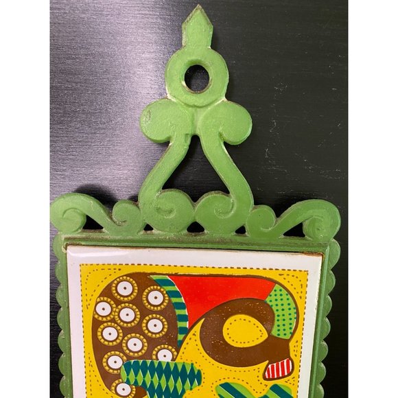 PRINCE TRIVET TILES - Set of 2 Vintage 70s Trivets Cast Iron Ceramic - Peace Joy - Picture 8 of 9